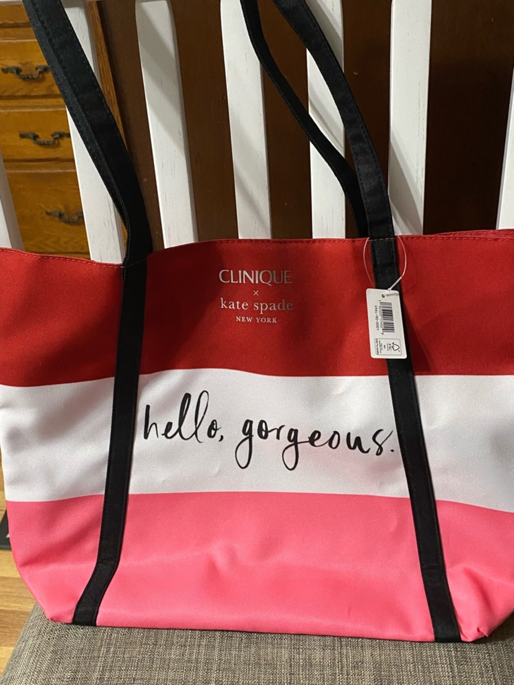 Clinique x Kate Spade Pink & Red Stripe 'Hello, Gorgeous' Tote and Pouch Set - Picture 6 of 7